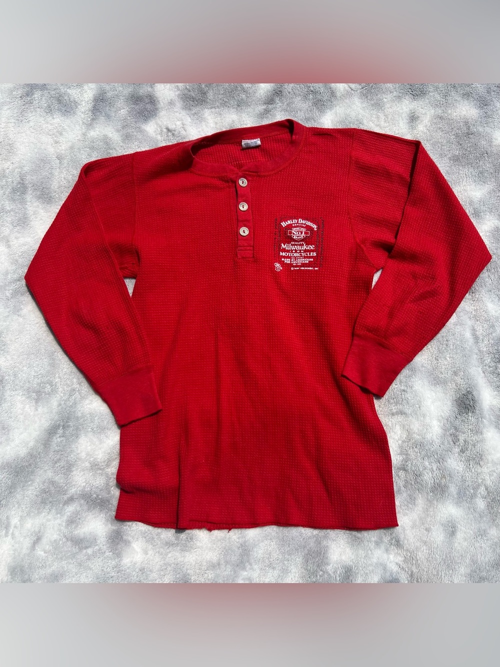 Harley Davidson Red Thermal Waffle-Knit Top
